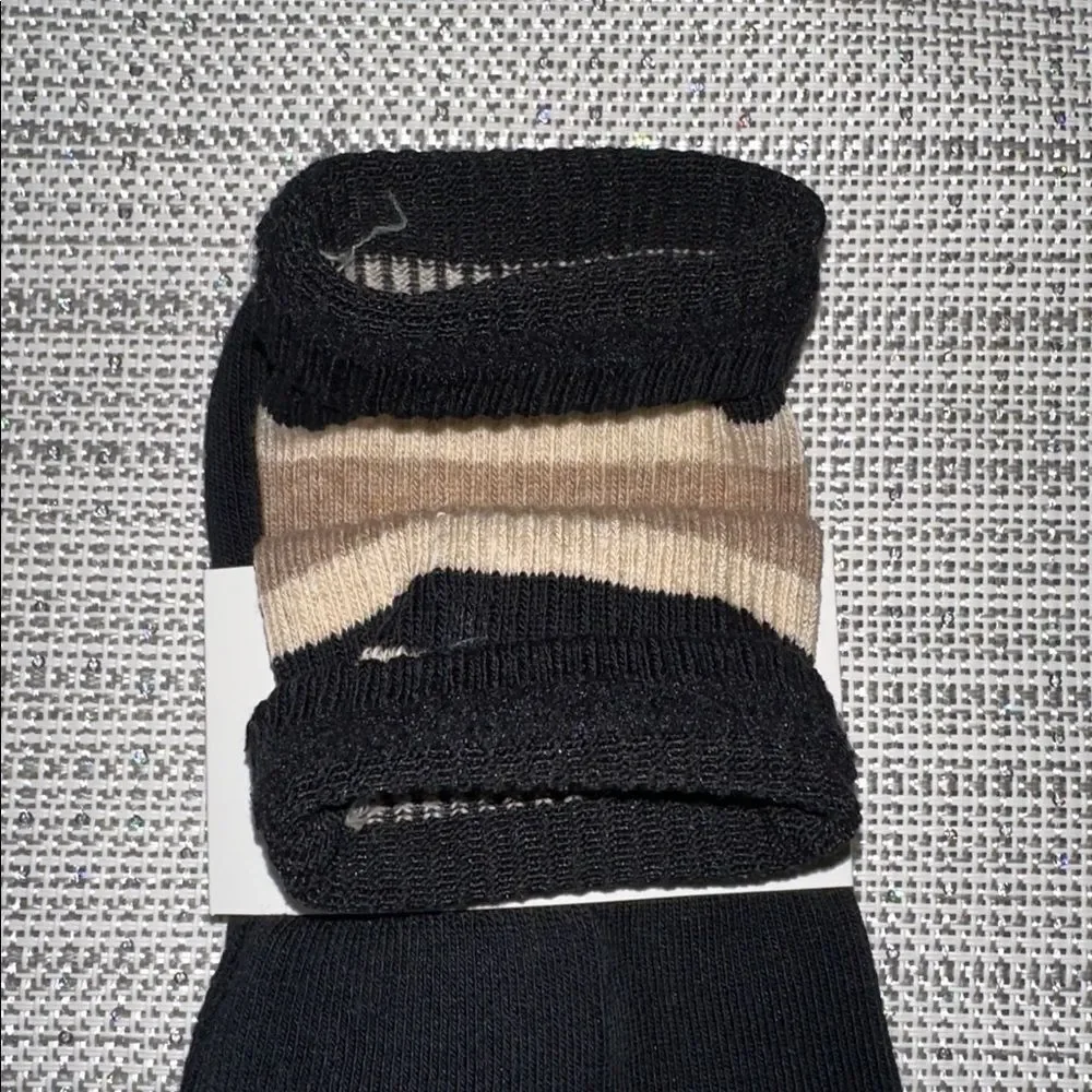 casa clara Lillian Black Taupe Ribbed Varsity Stripe Cotton Blend Crew Socks